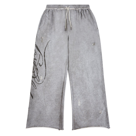Distressed Script Sweatpant | Grey
