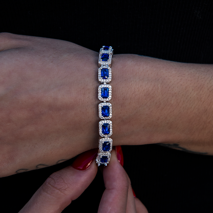 7MM Sapphire Cushion Cut Tennis Bracelet - White Gold