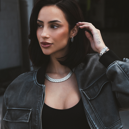 12MM Spine Chain Necklace - White Gold