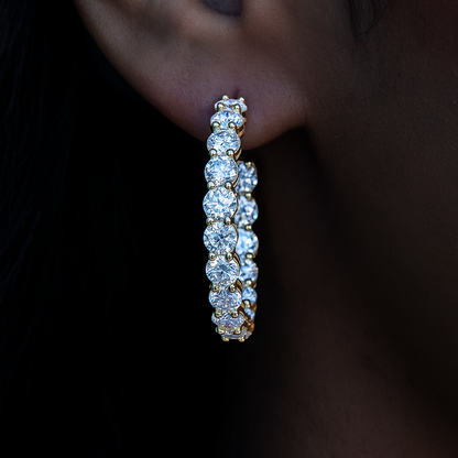 4MM Moissanite Eternity Hoop Earrings in Yellow Gold Vermeil