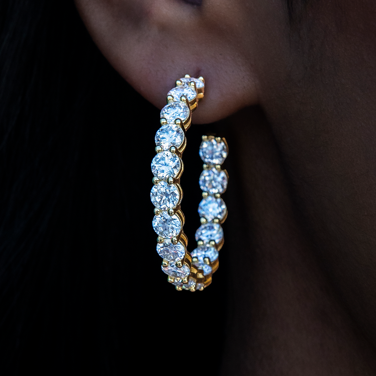 4MM Moissanite Eternity Hoop Earrings in Yellow Gold Vermeil
