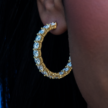 4MM Moissanite Eternity Hoop Earrings in Yellow Gold Vermeil