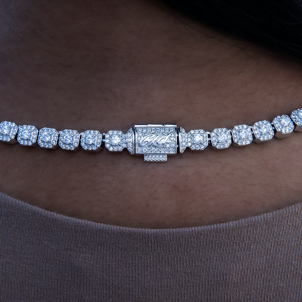 Clustered Moissanite Tennis Necklace in Sterling Silver - 6MM