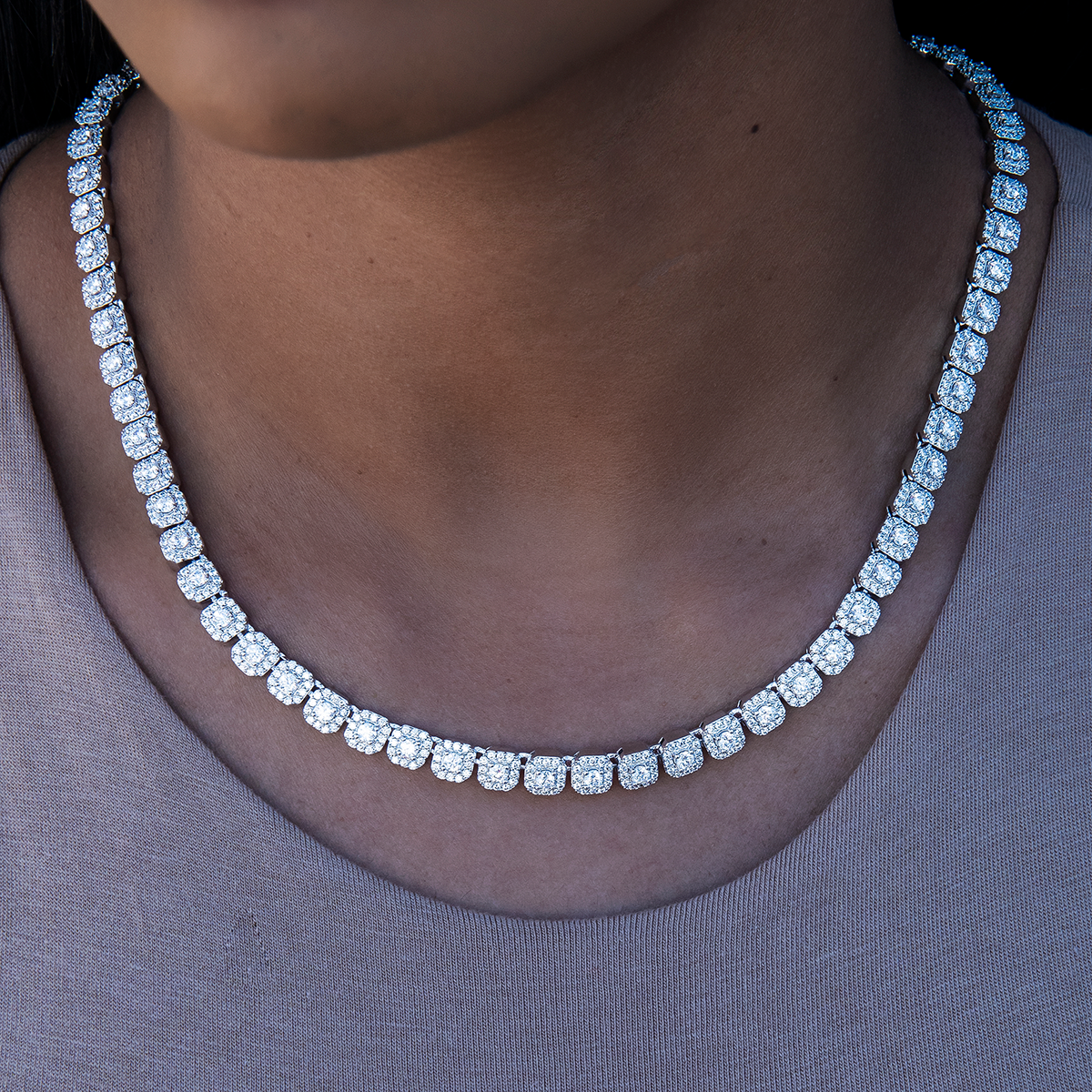 Clustered Moissanite Tennis Necklace in Sterling Silver - 6MM