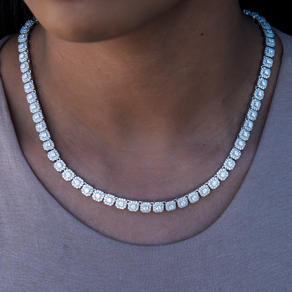Clustered Moissanite Tennis Necklace in Sterling Silver - 6MM