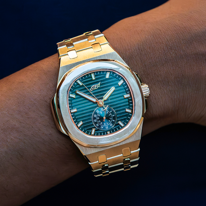 39MM Visionary Plain Case & Green Dial Watch - Yellow Gold