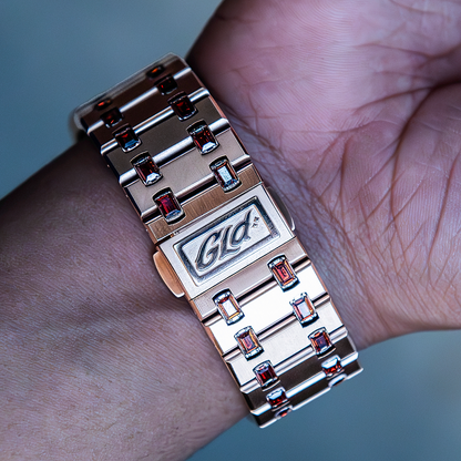 39MM Visionary Iced Ruby Stone Steel Band Watch - Rose Gold