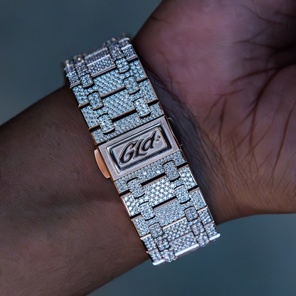 39MM Visionary Fully Iced Case & Chocolate Dial Watch - Rose Gold
