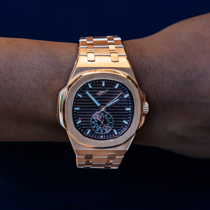 39MM Visionary Plain Case & Chocolate Dial Watch - Rose Gold