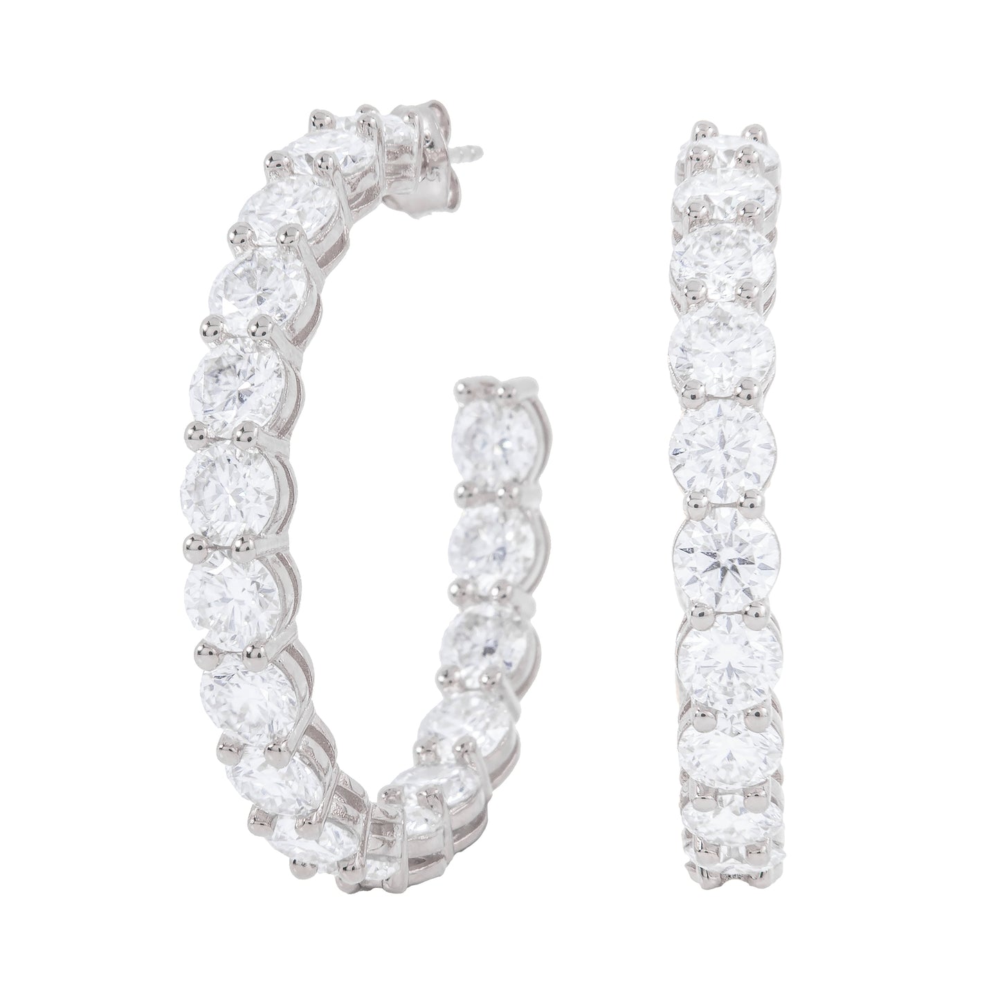 4MM Moissanite Eternity Hoop Earrings in White Gold Vermeil