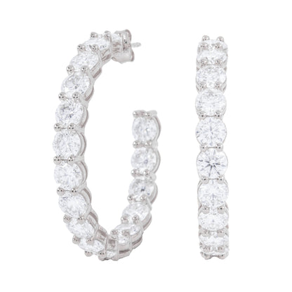 4MM Moissanite Eternity Hoop Earrings in White Gold Vermeil