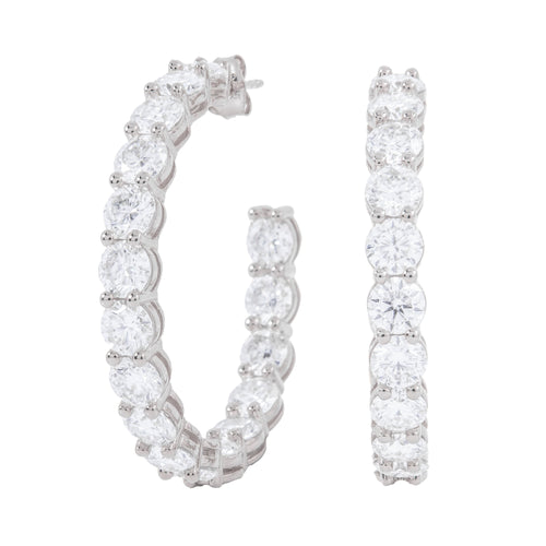 4MM Moissanite Eternity Hoop Earrings in White Gold Vermeil