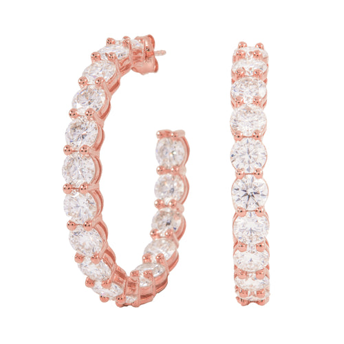 4MM Moissanite Eternity Hoop Earrings in Rose Gold Vermeil
