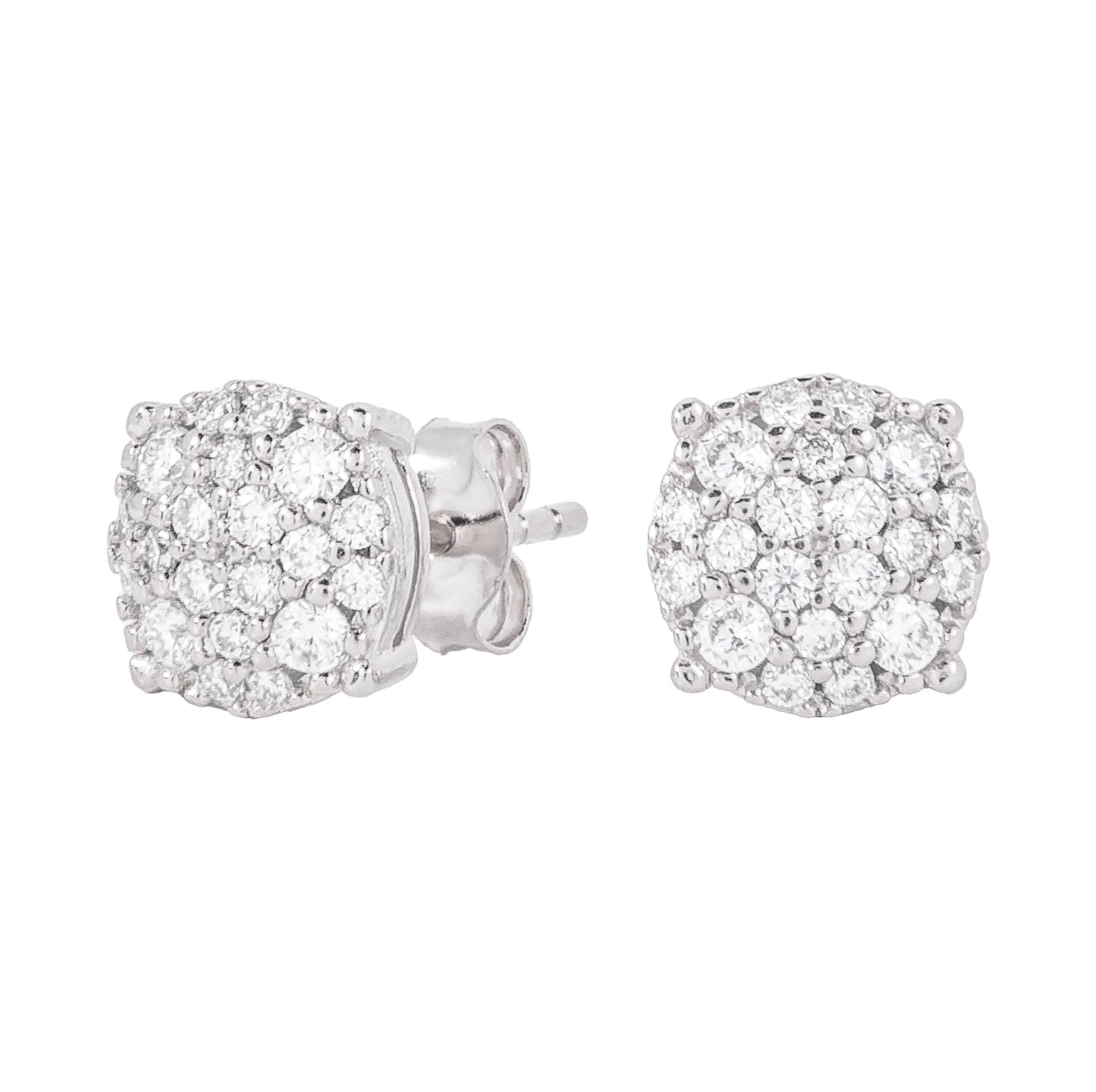 8MM Pave Set Moissanite Stud Earrings in White Gold Vermeil