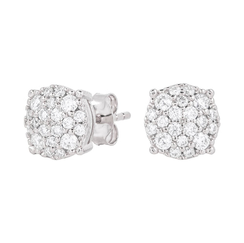 8MM Pave Set Moissanite Stud Earrings in White Gold Vermeil