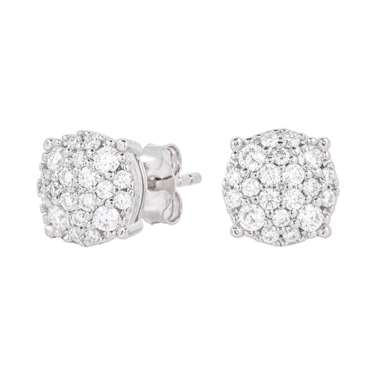 8MM Pave Set Moissanite Stud Earrings in White Gold Vermeil