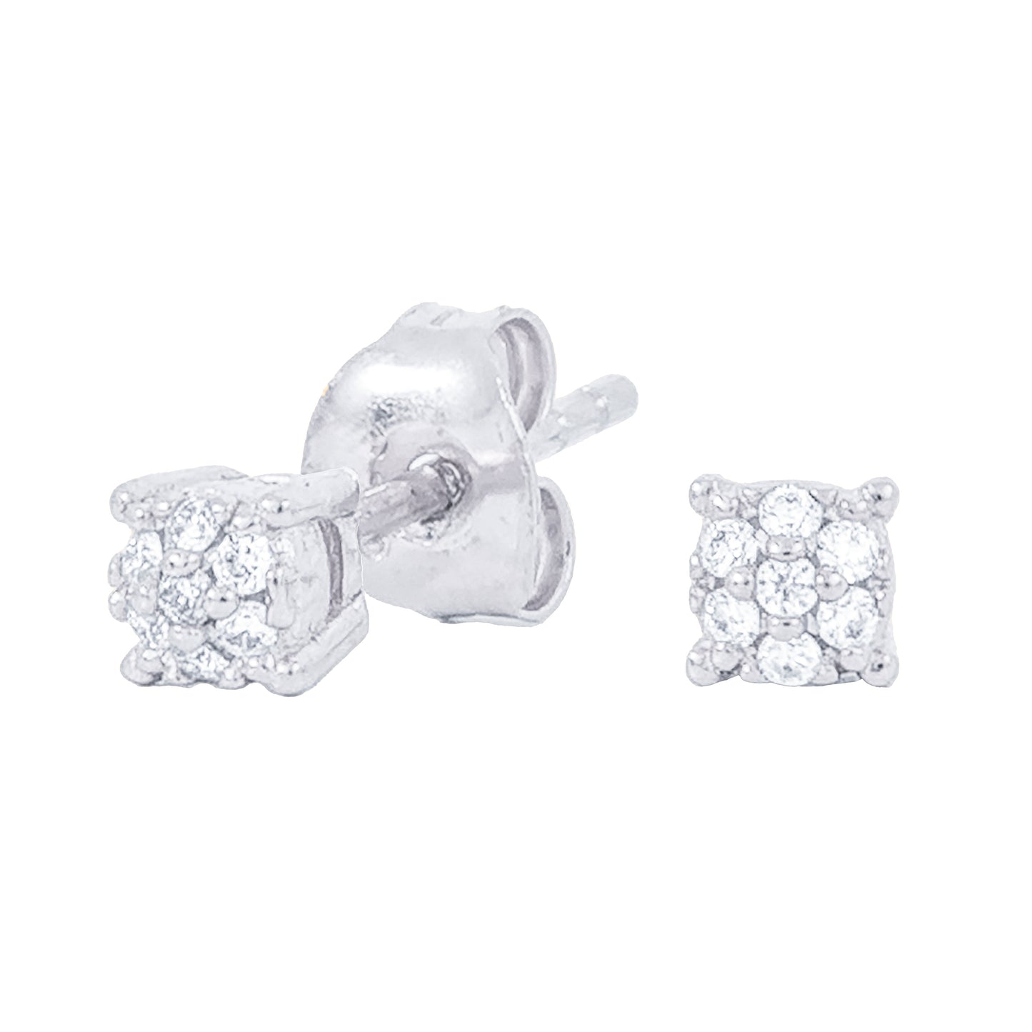 3MM Pave Round Moissanite Stud Earrings in White Gold Vermeil