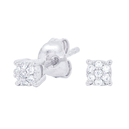 3MM Pave Round Moissanite Stud Earrings in White Gold Vermeil