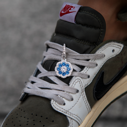Blue Flower Clip On Pendant - White Gold