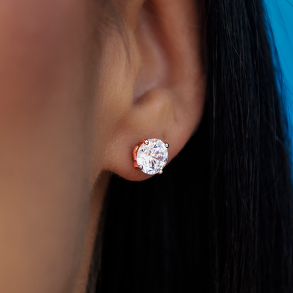 7MM Round Cut Diamond Stud Earrings - Rose Gold