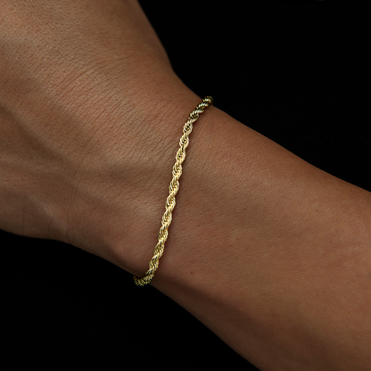 2mm Rope Necklace + Bracelet + 5mm Round Cut Stud Earring Bundle in Yellow Gold