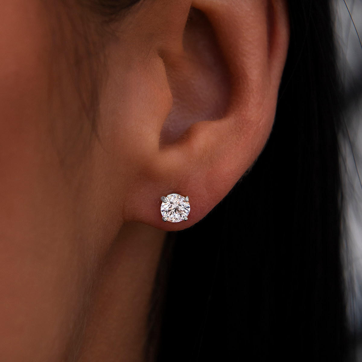 2mm Rope Necklace + Bracelet + 5mm Round Cut Stud Earring Bundle in White Gold