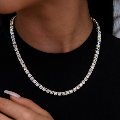 5mm Diamond Tennis Necklace + Bracelet + 8mm Round Cut Stud Earring Bundle in Yellow Gold