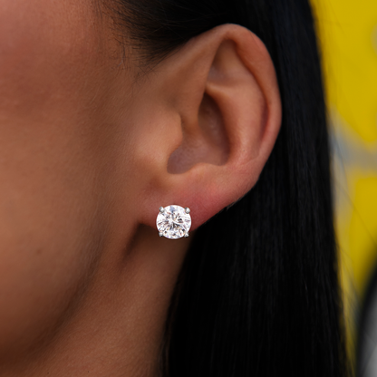 5mm Diamond Tennis Necklace + Bracelet + 8mm Round Cut Stud Earring Bundle in White Gold