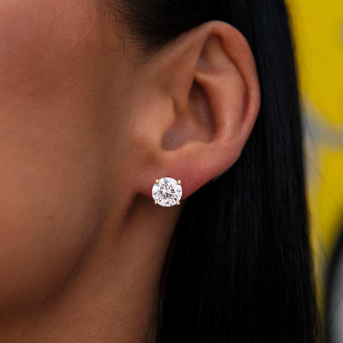 5mm Diamond Tennis Necklace + Bracelet + 8mm Round Cut Stud Earring Bundle in Yellow Gold