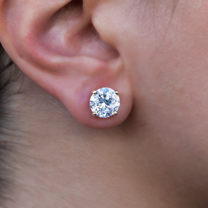 10mm Round Cut Diamond Stud Earrings in Yellow Gold