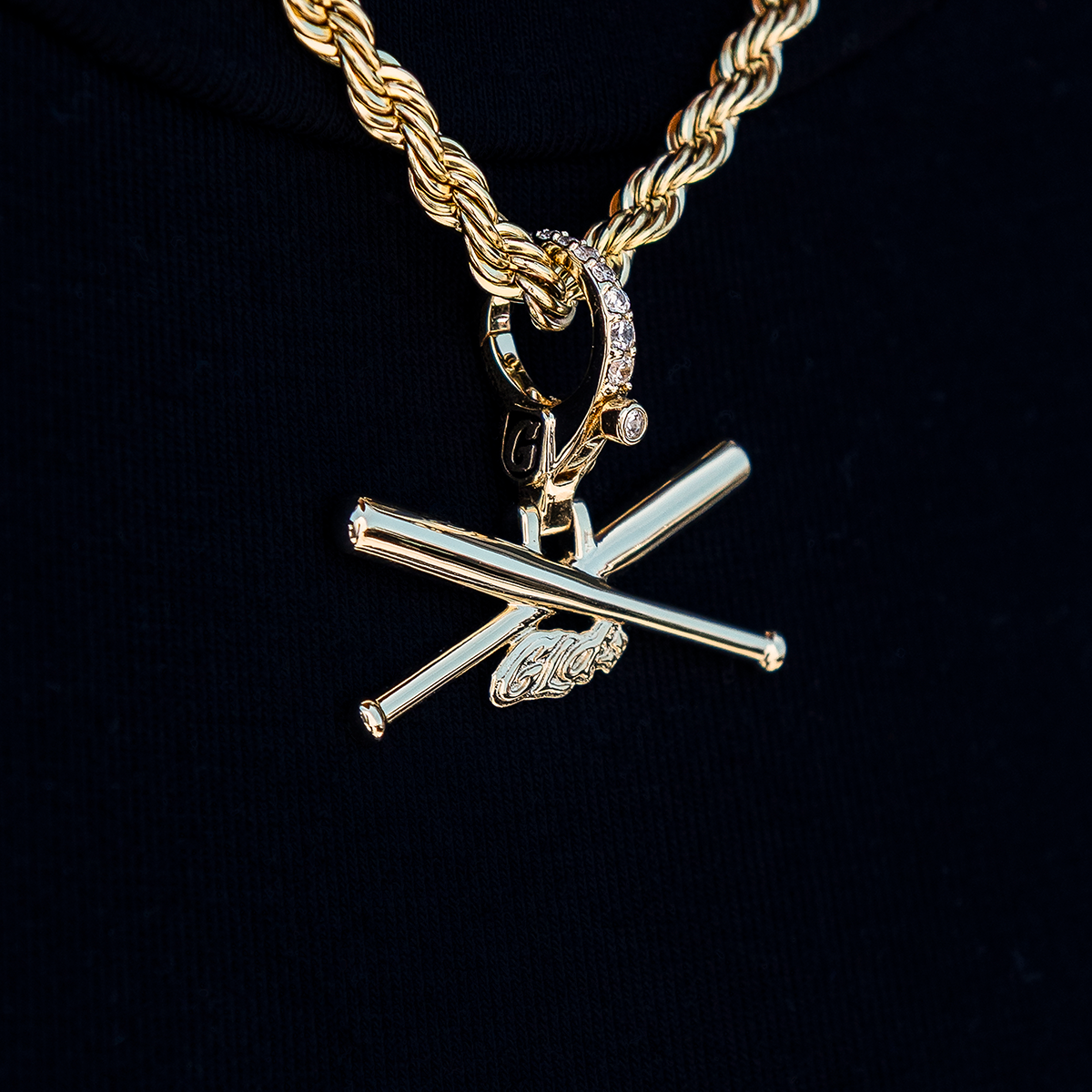 Baseball Bat Clip On Pendant in Yellow Gold