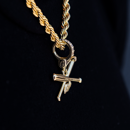 Baseball Bat Clip On Pendant in Yellow Gold