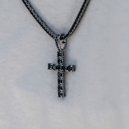 Black Stone Diamond Cross Pendant in Black