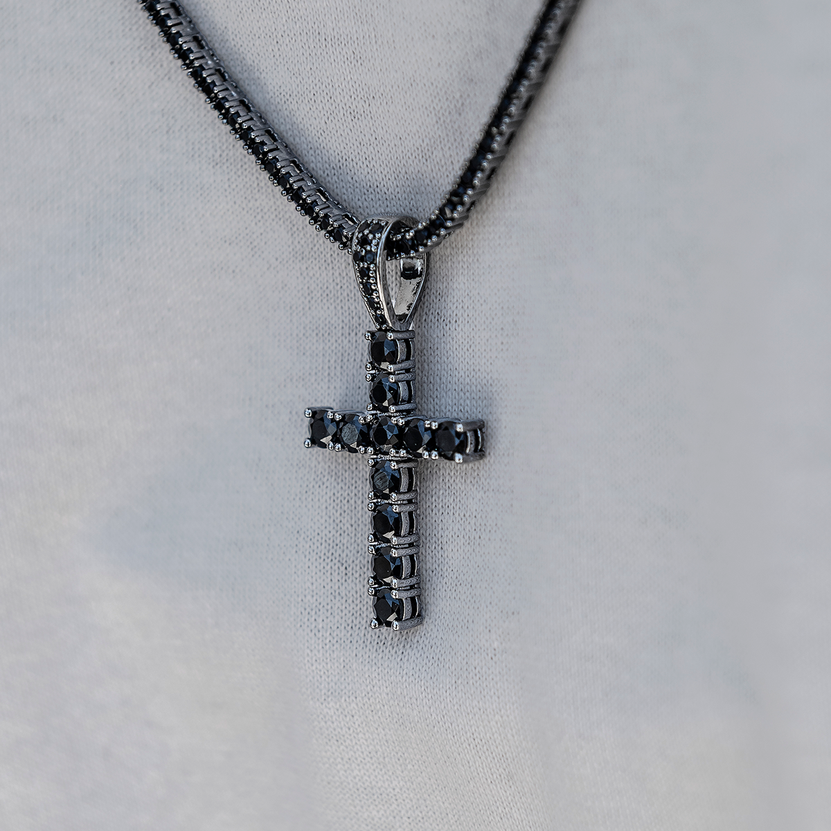 Black Stone Diamond Cross Pendant in Black