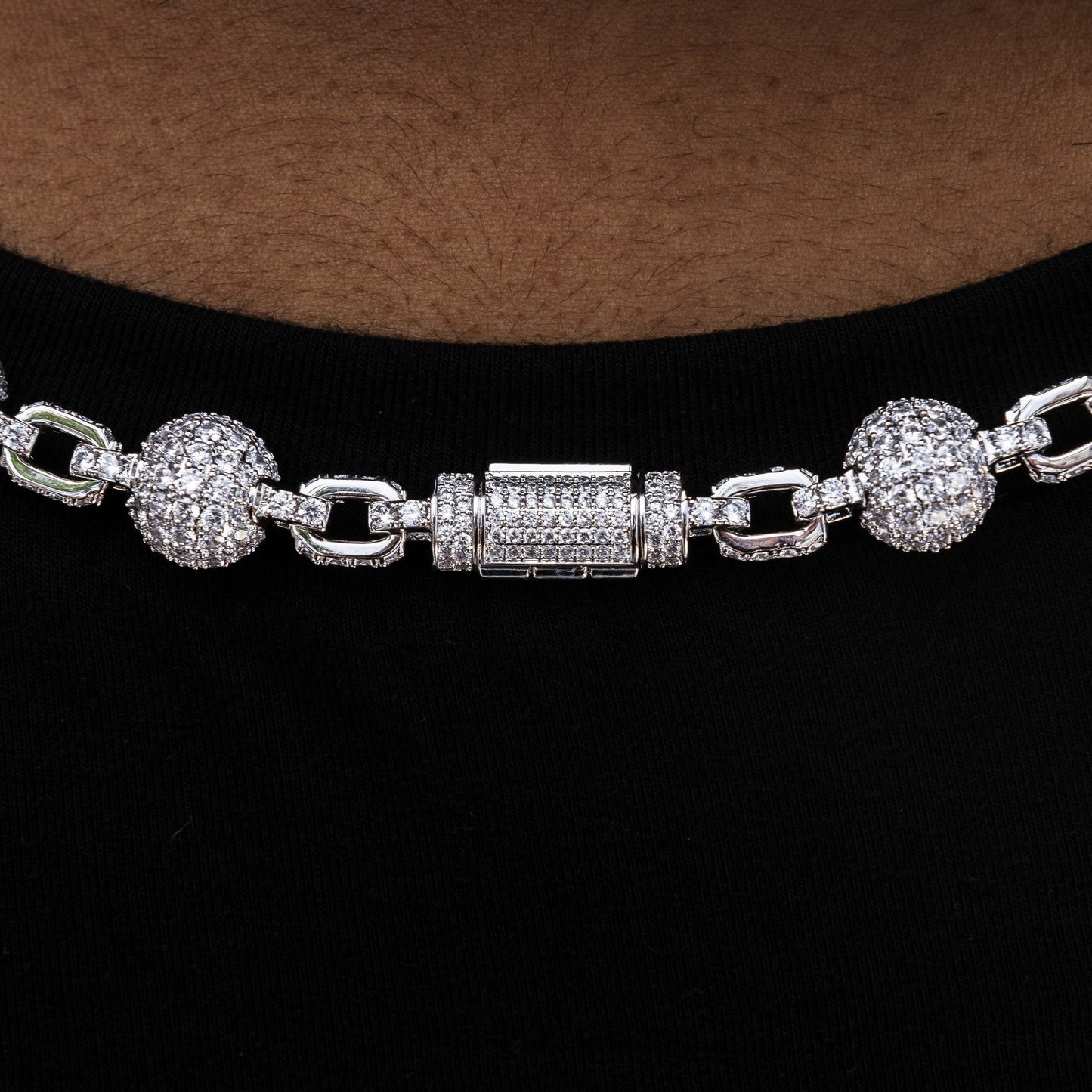 12MM Iced Ball Necklace in White Gold