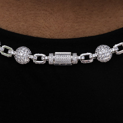 12MM Iced Ball Necklace in White Gold