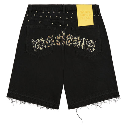 Half Star Denim Short | Black/Animal Print