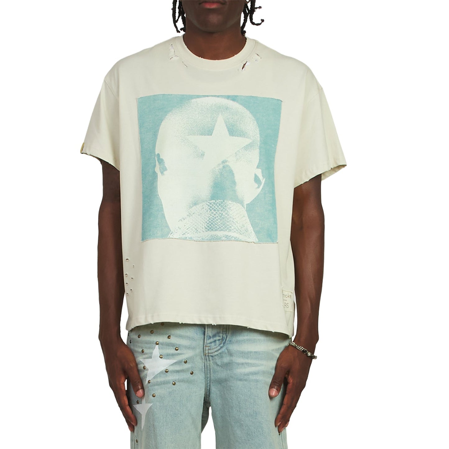 Patch Star Head Tee | Ivory/Blue
