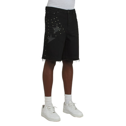 Half Star Denim Short | Black/Animal Print