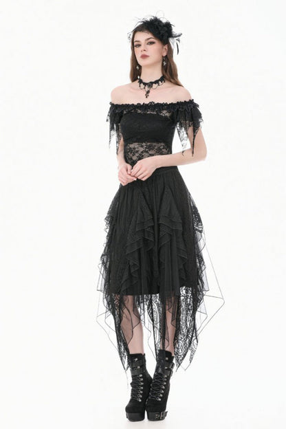 Black Off Shoulder Floral Sheer Lace Women's Gothic Top