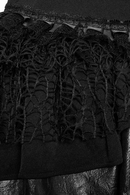 Black Multi-Layered Stitching Lace-Up Mesh Women's Punk Skirt