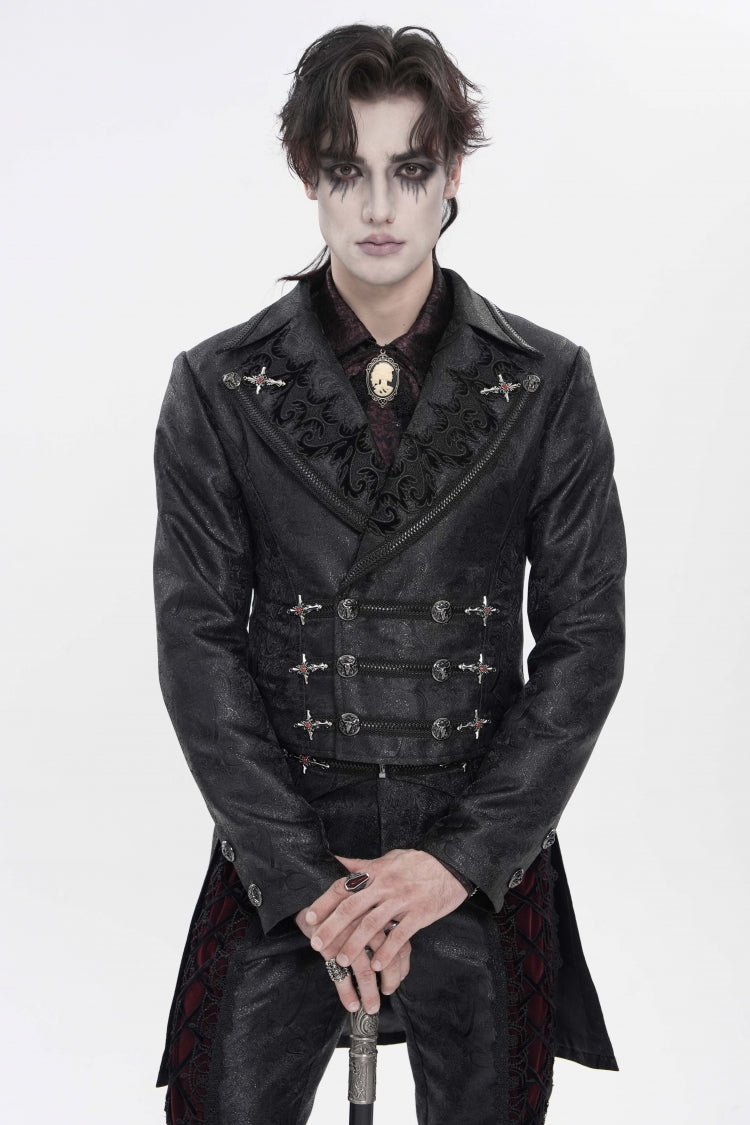 Black Lapel Collar Long Sleeves Lace-Up Slim Men's Gothic Handsome Double-Breasted Jacket