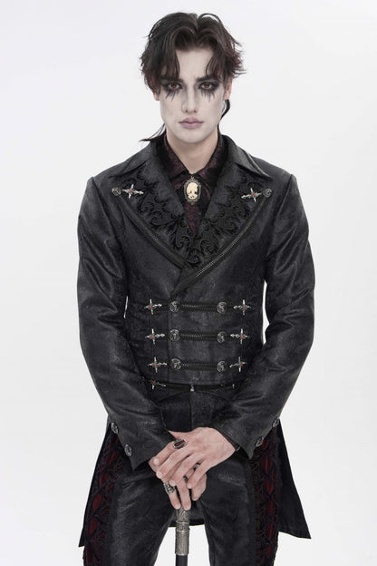 Black Lapel Collar Long Sleeves Lace-Up Slim Men's Gothic Handsome Double-Breasted Jacket