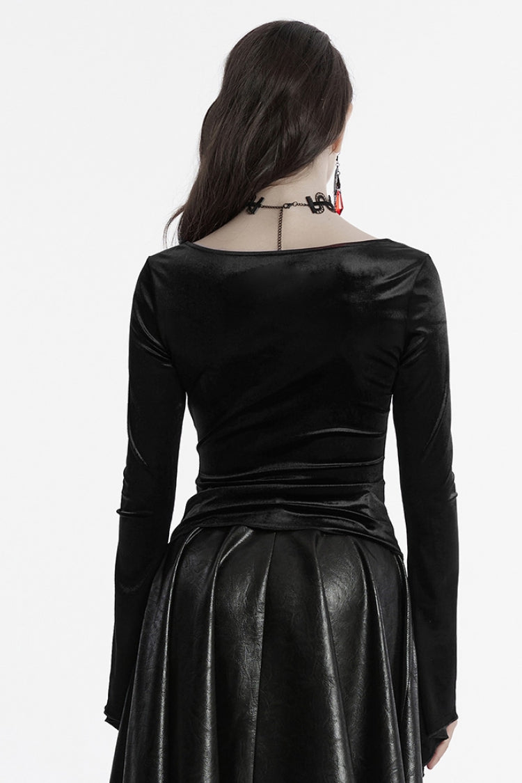 Black Long Sleeves Gradient Irregular Women's Gothic Blouse