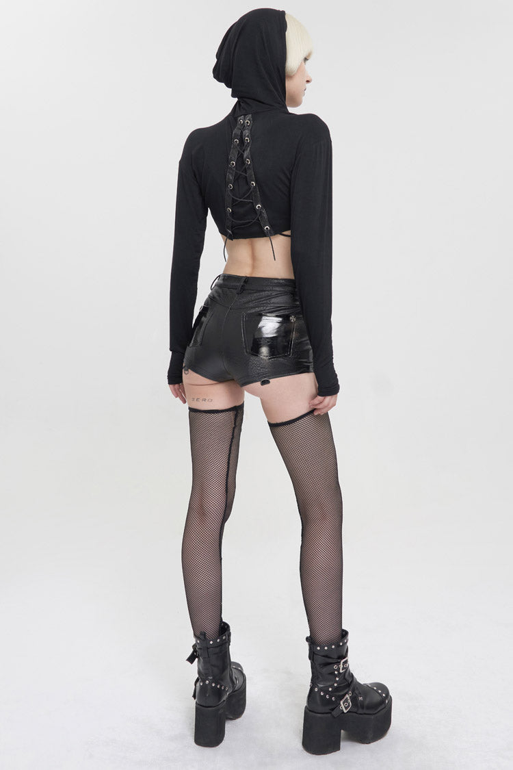 Black Faux Leather Pentagram With Stockings Women's Punk Shorts