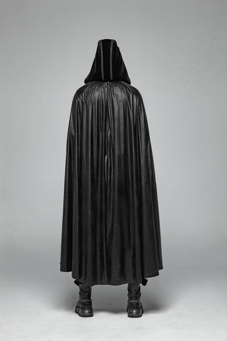 Black Print Embroidery Hooded Mens Gothic Coat Cloak