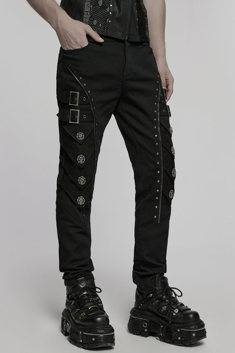 Black Buckle Skull Men's Punk Pants