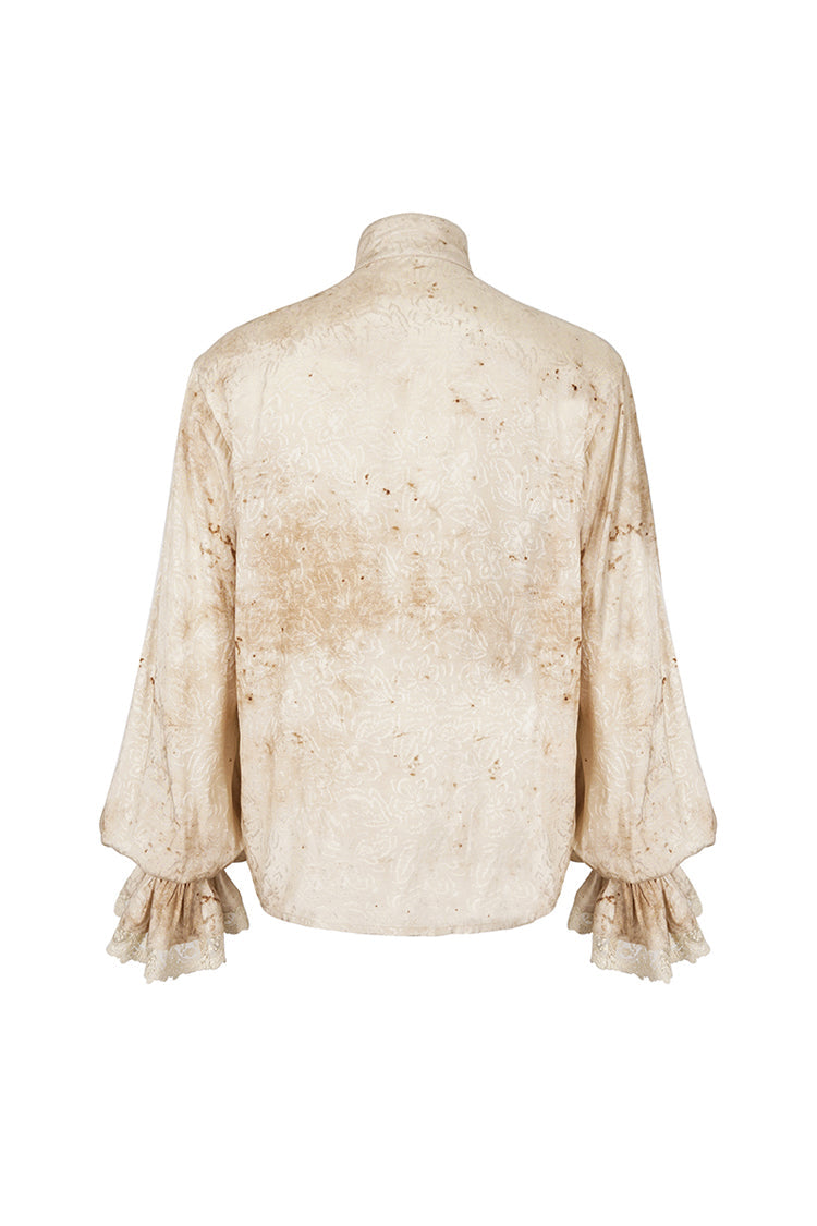 Apricot Stand Collar Puff Sleeved Men's Gothic Shirt With Necktie