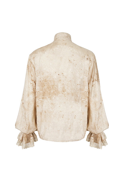Apricot Stand Collar Puff Sleeved Men's Gothic Shirt With Necktie
