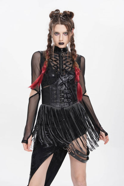 Black Lace Tassels Lace-Up Slim Buckled Women's Gothic Corset